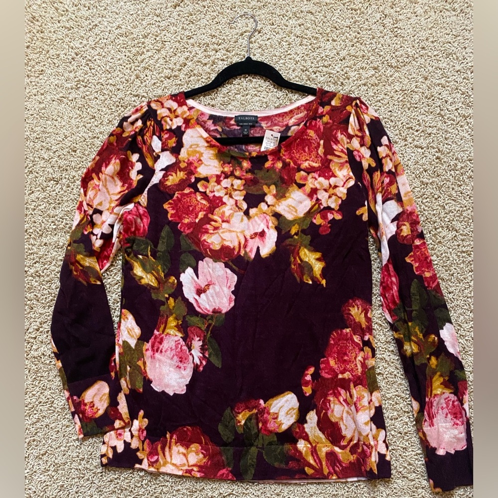 NWT Talbots Merino Wool Floral Long Sleeve Sweater